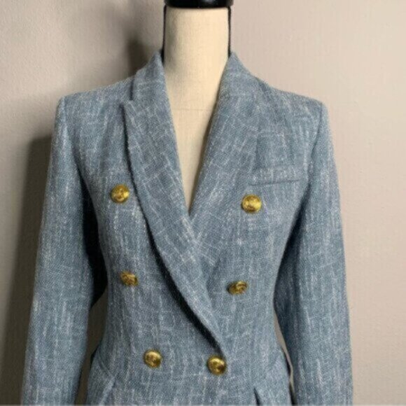 Luxury Vintage Inspired Fitted Double Breasted Blue Blazer - Picture 4 of 10